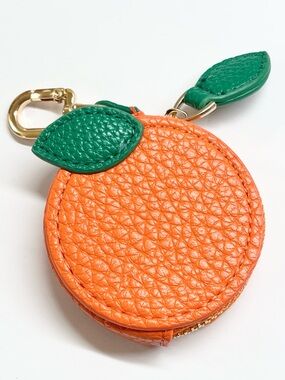 Orange Leather Fruit Key Coin Case NWT